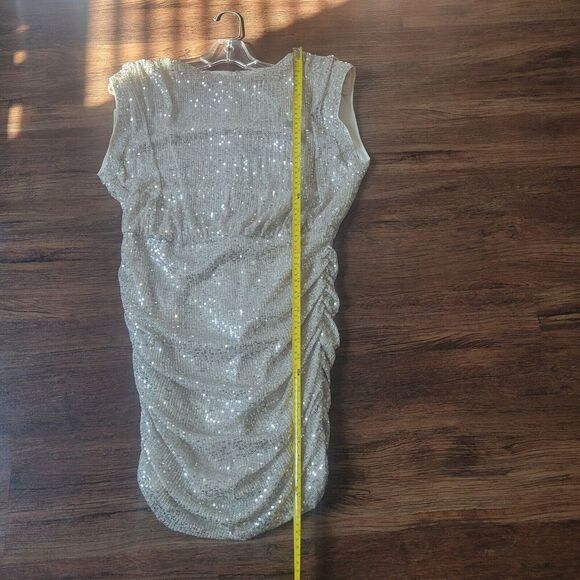 She + Sky "On The Town" Coctail dress size L Platinum Sequins prom dance date - Picture 9 of 11